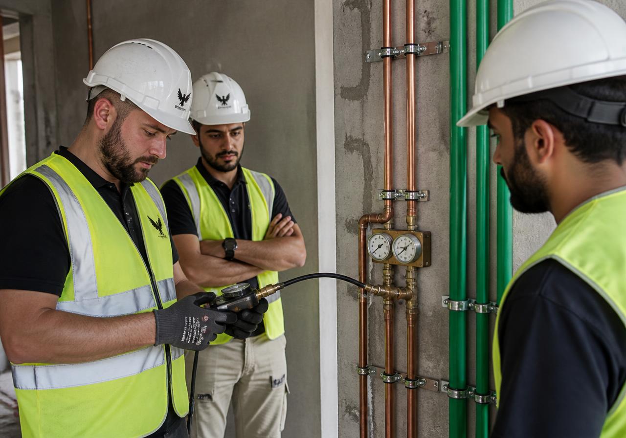 AZIAL plumbers pressure-testing pipework in a Dubai villa
