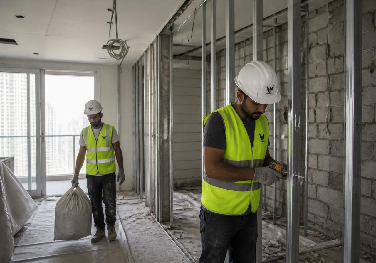AZIAL crew carrying out an apartment renovation strip-out in Dubai